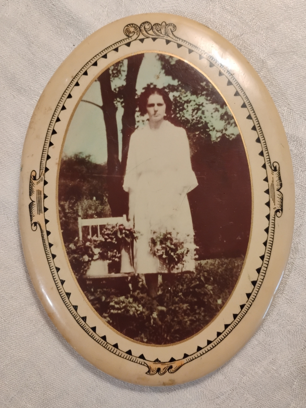 Vintage Oval Sepia Photo Wall Plaque Of Woman With Some Hand Coloring
